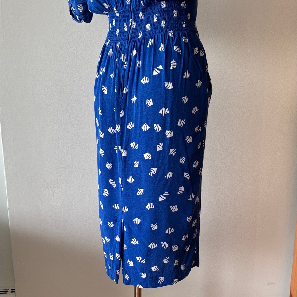 Vintage Blue Patterned Button-Up Dress - Picture 11 of 14